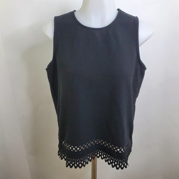Quiz Tank Top‎ L Black Scallop Laser Cut Sleeveless - Picture 2 of 10